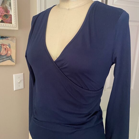 NORDSTROM NAVY Mock Wrap stretch Long sleeve Bodysuit Blouse Shirt *SMALL* - Picture 2 of 5